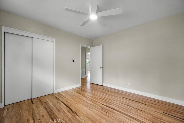 2607 Nearcliff St, Torrance, CA 90505 - unfurnished bedroom with light wood-type flooring, baseboards, a closet, and ceiling fan