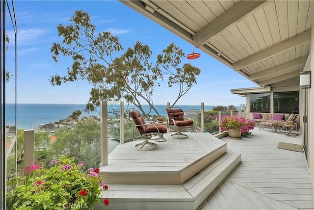 537 Dunnegan Pl, Laguna Beach, CA 92651 - wooden deck with a water view and an outdoor hangout area
