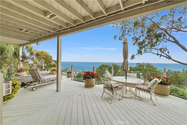 537 Dunnegan Pl, Laguna Beach, CA 92651 - wooden deck with a water view and outdoor dining area