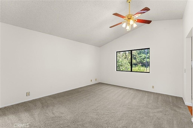 1234 Via Palermo, Redlands, CA 92374 - carpeted spare room featuring ceiling fan, vaulted ceiling, baseboards, and a textured ceiling