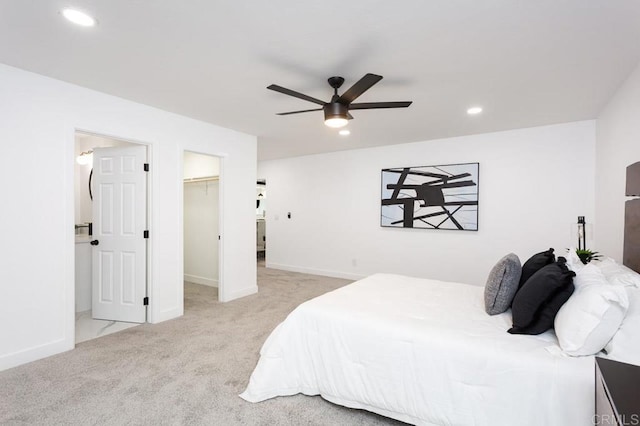 12049 Coping Pl, Lakeside, CA 92040 - bedroom featuring carpet floors, recessed lighting, ceiling fan, baseboards, and a walk in closet