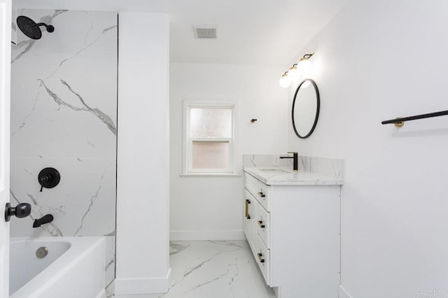 12049 Coping Pl, Lakeside, CA 92040 - full bath featuring vanity, marble finish flooring, baseboards, and bathing tub / shower combination