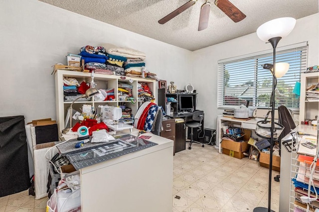 6243 Lake Lomond Dr, San Diego, CA 92119 - office area featuring tile patterned floors, a textured ceiling, and a ceiling fan