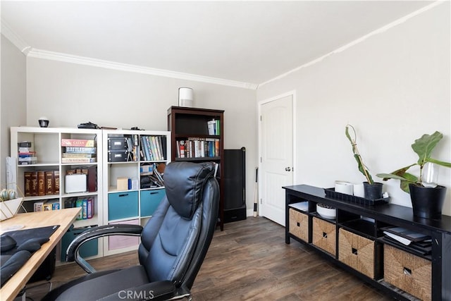 13009 Cerritos Ct, Hesperia, CA 92344 - office featuring ornamental molding and dark wood-style flooring