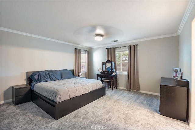 13009 Cerritos Ct, Hesperia, CA 92344 - bedroom with ornamental molding, carpet floors, baseboards, and ceiling fan