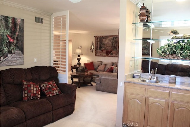5325 Lindley Ave Unit 202, Tarzana, CA 91356 - living room featuring ornamental molding and light colored carpet