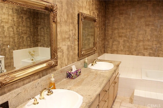 5325 Lindley Ave Unit 202, Tarzana, CA 91356 - full bath featuring a garden tub, double vanity, and tile patterned flooring