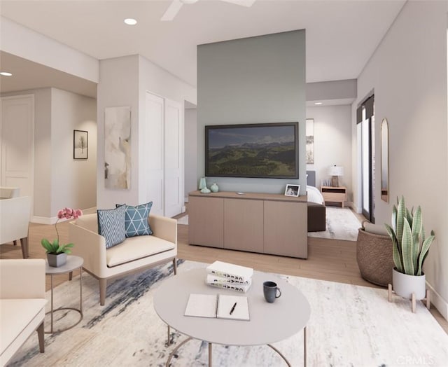 581 Higuera St Unit 208, San Luis Obispo, CA 93401 - living room featuring wood finished floors, recessed lighting, and baseboards