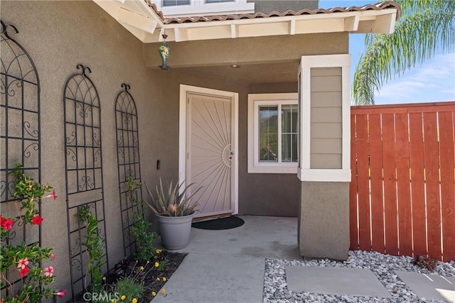 8798 Crest View Dr, Corona, CA 92883 - property entrance with stucco siding and a tiled roof