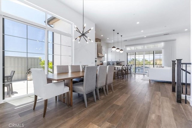 4029 Bernardo Dr, San Luis Obispo, CA 93401 - dining space featuring dark wood-style floors, a chandelier, and recessed lighting