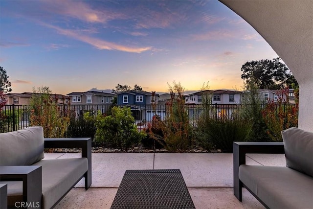 4029 Bernardo Dr, San Luis Obispo, CA 93401 - patio terrace at dusk with a residential view, an outdoor living space, and a patio
