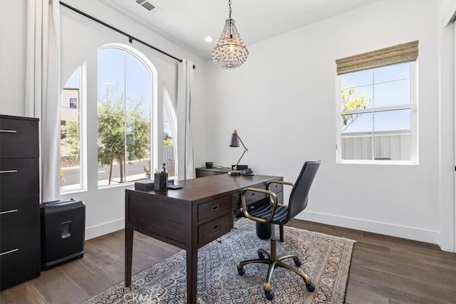 4029 Bernardo Dr, San Luis Obispo, CA 93401 - home office with healthy amount of natural light, wood finished floors, baseboards, and recessed lighting
