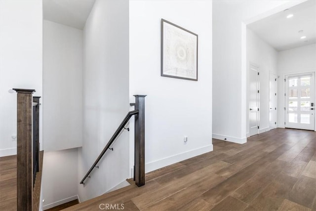 4029 Bernardo Dr, San Luis Obispo, CA 93401 - corridor featuring an upstairs landing, wood finished floors, baseboards, and recessed lighting