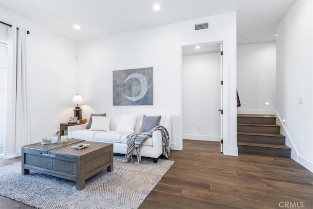 4029 Bernardo Dr, San Luis Obispo, CA 93401 - living area with stairs, wood finished floors, baseboards, and recessed lighting