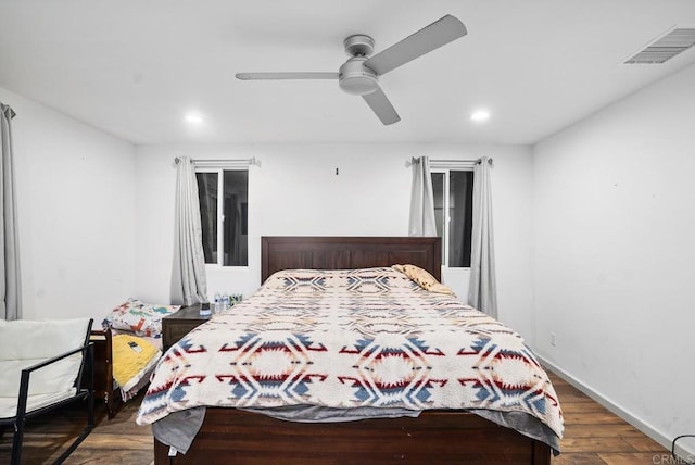 20591 Sycamore Springs Rd, Jamul, CA 91935 - bedroom with recessed lighting, a ceiling fan, dark wood-style floors, and baseboards