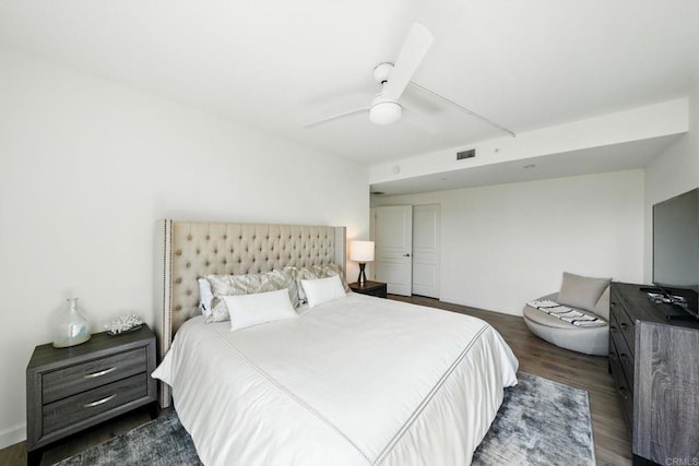 510 First Ave Unit 402, San Diego, CA 92101 - bedroom with dark wood-style floors and a ceiling fan