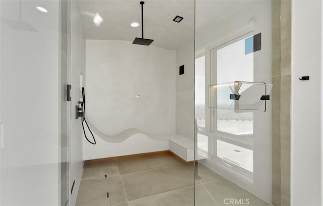 31 N Vista De Catalina, Laguna Beach, CA 92651 - bathroom with walk in shower, tile patterned floors, and baseboards