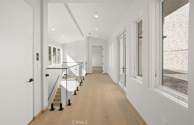 31 N Vista De Catalina, Laguna Beach, CA 92651 - hall featuring light wood finished floors, baseboards, an upstairs landing, and recessed lighting