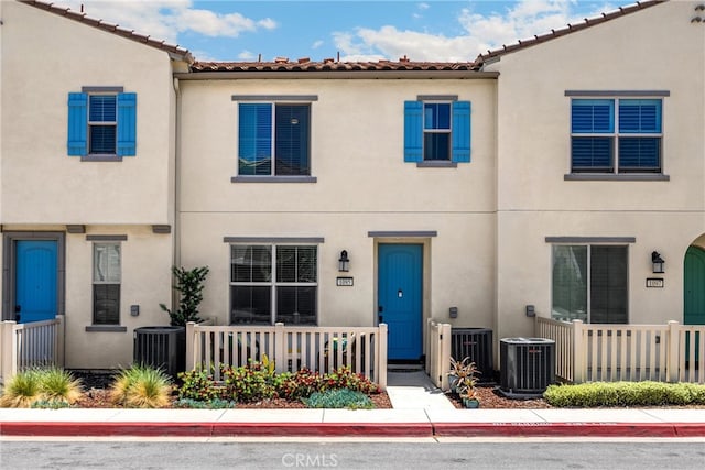 1095 W Buttercup Ln, Rialto, CA 92376 - view of property featuring central AC unit, a tile roof, and stucco siding