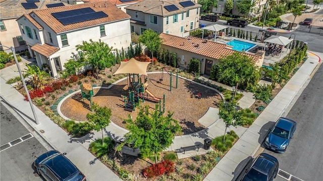 1095 W Buttercup Ln, Rialto, CA 92376 - aerial view of residential area featuring a pool area
