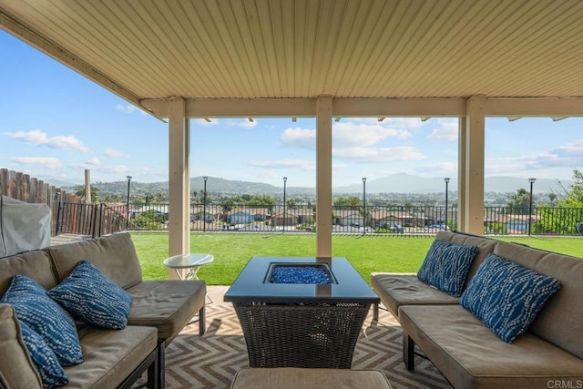 865 Worthington St, San Diego, CA 92114 - view of patio / terrace with an outdoor living space with a fire pit and a mountain view