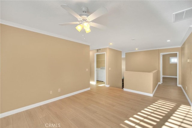 12415 Brianwood Dr, Riverside, CA 92503 - empty room with ornamental molding, light wood-type flooring, baseboards, a ceiling fan, and recessed lighting