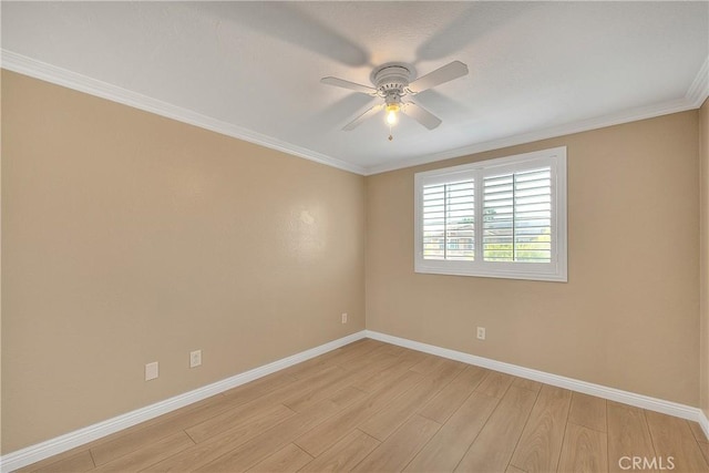 12415 Brianwood Dr, Riverside, CA 92503 - unfurnished room with baseboards, light wood-style flooring, a ceiling fan, and crown molding