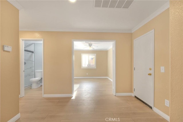 12415 Brianwood Dr, Riverside, CA 92503 - corridor featuring ornamental molding, light wood finished floors, and baseboards