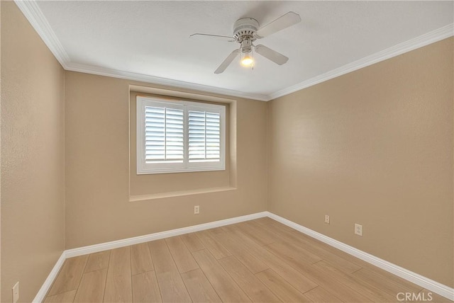12415 Brianwood Dr, Riverside, CA 92503 - spare room with light wood-type flooring, ceiling fan, baseboards, and ornamental molding