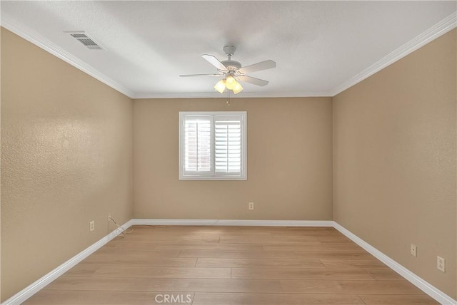 12415 Brianwood Dr, Riverside, CA 92503 - unfurnished room with a ceiling fan, light wood-style floors, ornamental molding, and baseboards