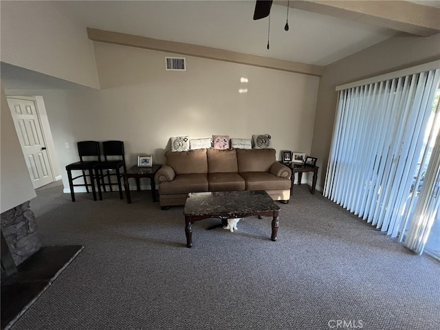 108 Limestone Rd, Claremont, CA 91711 - carpeted living area with lofted ceiling and ceiling fan