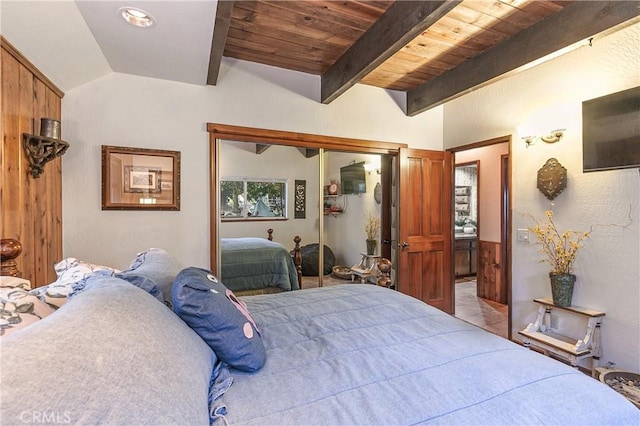 1213 Jungfrau Dr, Crestline, CA 92325 - bedroom featuring a closet and wood ceiling