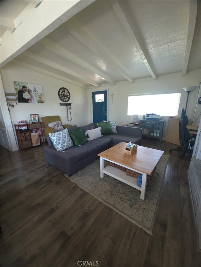 1417 Batson Ave, Rowland Heights, CA 91748 - living area featuring wood finished floors and beam ceiling