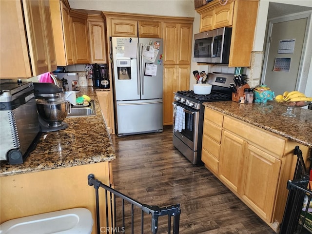 1417 Batson Ave, Rowland Heights, CA 91748 - kitchen with stainless steel appliances, dark wood-type flooring, and dark stone countertops