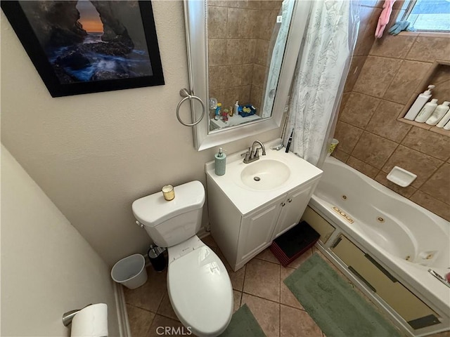 2309 W Anahurst Pl, Santa Ana, CA 92704 - bathroom with vanity, toilet, tile patterned floors, and a combined bath / shower with jetted tub