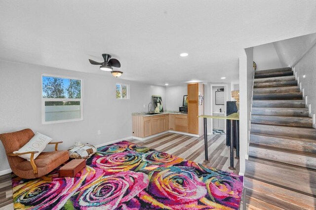 2042 Pheasant Run, Fallbrook, CA 92028 - living area featuring light wood-type flooring, stairway, and recessed lighting