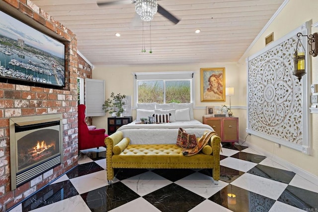 2042 Pheasant Run, Fallbrook, CA 92028 - bedroom with wooden ceiling, a fireplace, recessed lighting, and lofted ceiling
