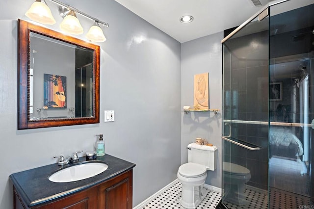 2042 Pheasant Run, Fallbrook, CA 92028 - full bath with vanity, a stall shower, recessed lighting, and tile patterned flooring