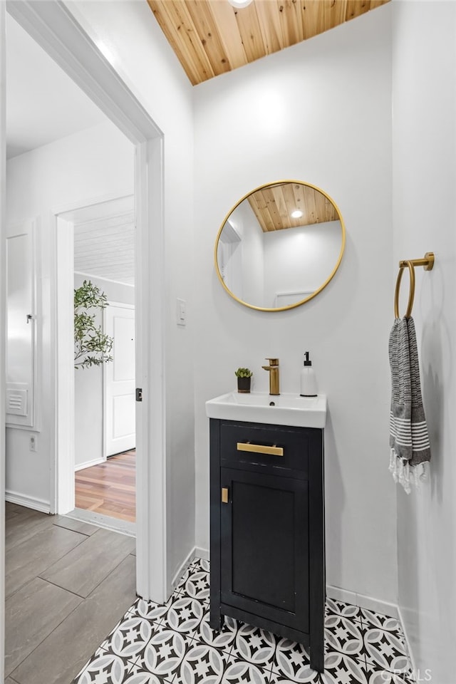 4146 Michael Ave, Los Angeles, CA 90066 - bathroom featuring vanity, wooden ceiling, and baseboards