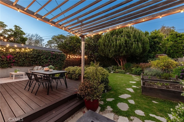 4146 Michael Ave, Los Angeles, CA 90066 - deck featuring a garden, outdoor dining space, a yard, and a pergola