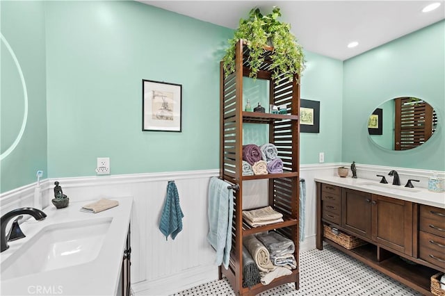 28041 Via Machado, Mission Viejo, CA 92692 - bathroom featuring a wainscoted wall, vanity, tile patterned floors, and recessed lighting