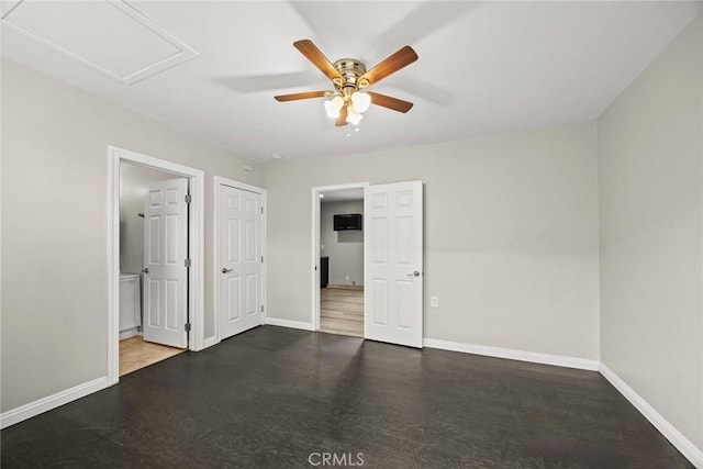 406 E Graves Ave, Monterey Park, CA 91755 - unfurnished bedroom with baseboards, ensuite bathroom, and ceiling fan