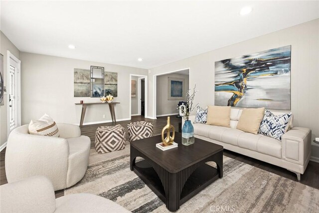 406 E Graves Ave, Monterey Park, CA 91755 - living room featuring wood finished floors, baseboards, and recessed lighting