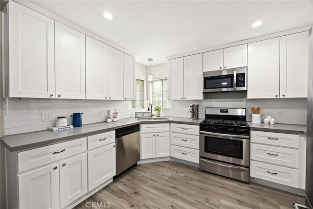406 E Graves Ave, Monterey Park, CA 91755 - kitchen featuring stainless steel appliances, a sink, white cabinetry, backsplash, and recessed lighting