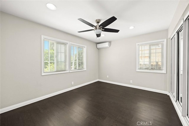 406 E Graves Ave, Monterey Park, CA 91755 - unfurnished bedroom featuring a wall mounted AC, multiple windows, dark wood-style floors, baseboards, and recessed lighting