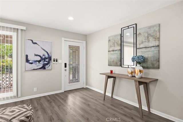 406 E Graves Ave, Monterey Park, CA 91755 - entryway with baseboards, wood finished floors, and recessed lighting