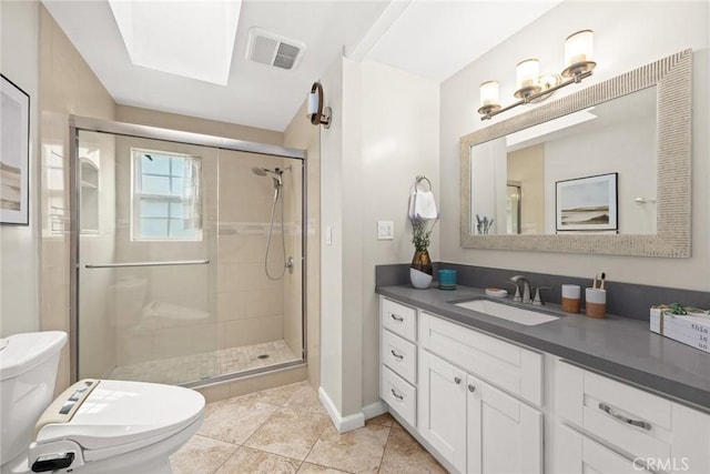 406 E Graves Ave, Monterey Park, CA 91755 - bathroom with toilet, a shower stall, vanity, and baseboards