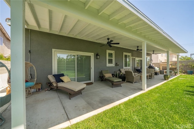 7256 Plumrose St, Fontana, CA 92336 - view of patio / terrace featuring outdoor lounge area and ceiling fan