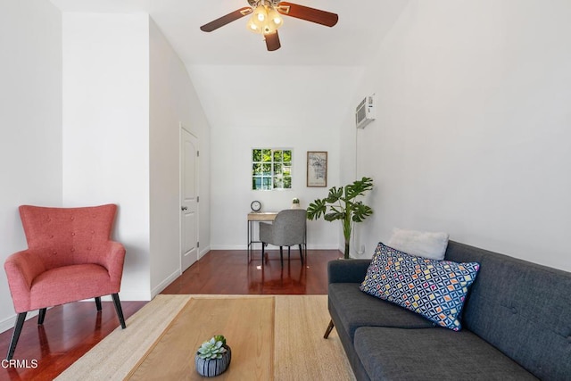 1015 Nolden St, Highland Park, CA 90042 - living area with ceiling fan, wood finished floors, and lofted ceiling