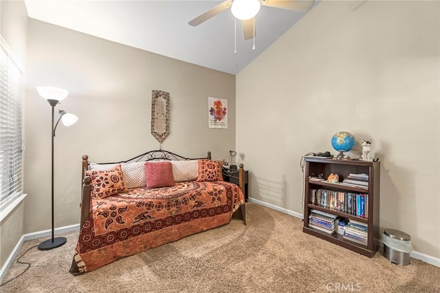10033 N Baird Ave, Fresno, CA 93730 - bedroom with carpet, ceiling fan, and high vaulted ceiling